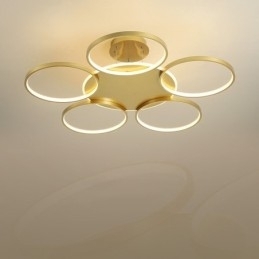 Candelabru de tavan circular, auriu, modern și contemporan, în stil nordic, cu telecomandă, poate fi folosit și ca lumină de perete
