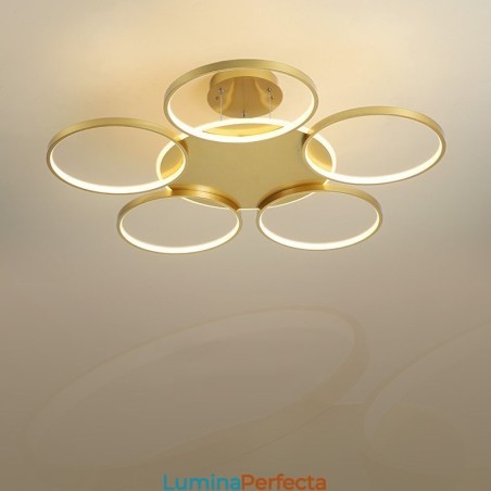 Candelabru de tavan circular, auriu, modern și contemporan, în stil nordic, cu telecomandă, poate fi folosit și ca lumină de perete Candelabru de tavan circular, auriu, modern și contemporan, în stil nordic, cu telecomandă, poate fi folosit și ca lumină de perete