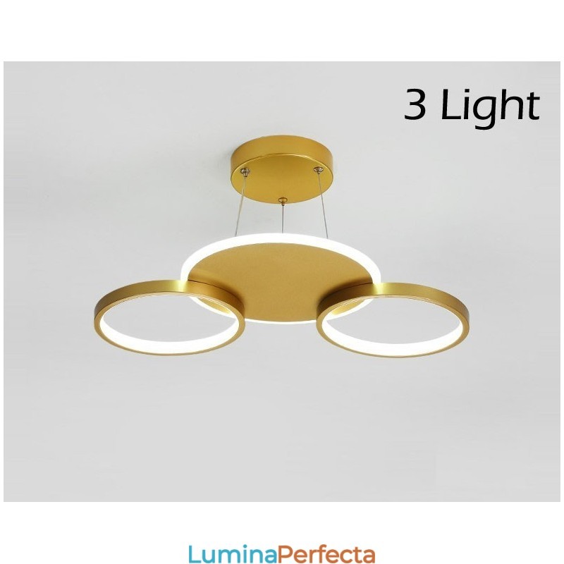 Candelabru de tavan circular, auriu, modern și contemporan, în stil nordic, cu telecomandă, poate fi folosit și ca lumină de perete