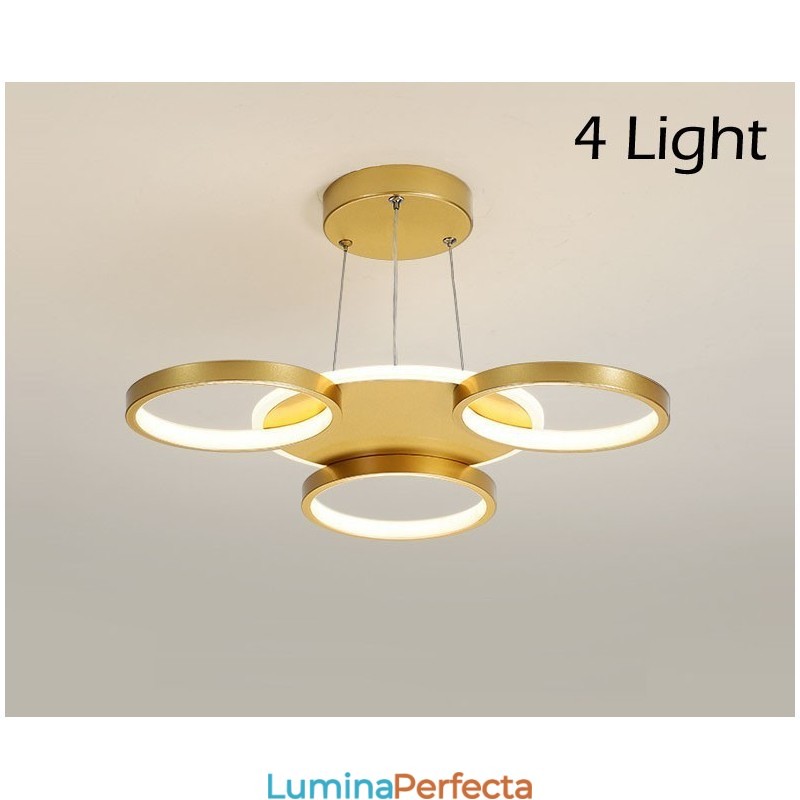 Candelabru de tavan circular, auriu, modern și contemporan, în stil nordic, cu telecomandă, poate fi folosit și ca lumină de perete