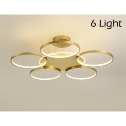 Candelabru de tavan circular, auriu, modern și contemporan, în stil nordic, cu telecomandă, poate fi folosit și ca lumină de perete