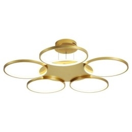 Candelabru de tavan circular, auriu, modern și contemporan, în stil nordic, cu telecomandă, poate fi folosit și ca lumină de perete