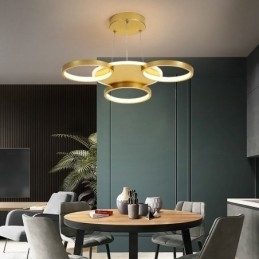 Candelabru de tavan circular, auriu, modern și contemporan, în stil nordic, cu telecomandă, poate fi folosit și ca lumină de perete