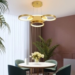Candelabru de tavan circular, auriu, modern și contemporan, în stil nordic, cu telecomandă, poate fi folosit și ca lumină de perete