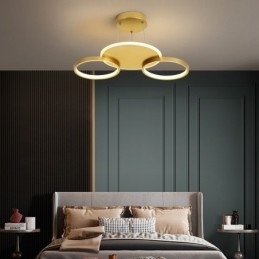 Candelabru de tavan circular, auriu, modern și contemporan, în stil nordic, cu telecomandă, poate fi folosit și ca lumină de perete