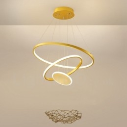 Lampă suspendată cu trei inele, design modern, cu trei cercuri, cu telecomandă