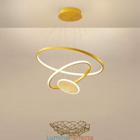 Lampă suspendată cu trei inele, design modern, cu trei cercuri, cu telecomandă Lampă suspendată cu trei inele, design modern, cu trei cercuri, cu telecomandă