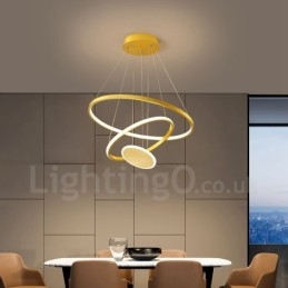 Lampă suspendată cu trei inele, design modern, cu trei cercuri, cu telecomandă