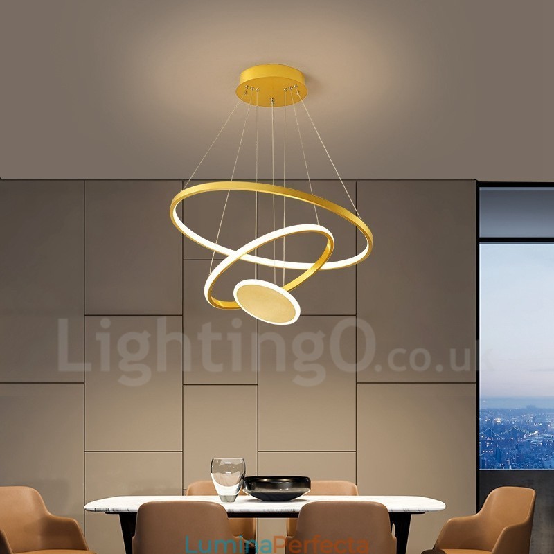 Lampă suspendată cu trei inele, design modern, cu trei cercuri, cu telecomandă