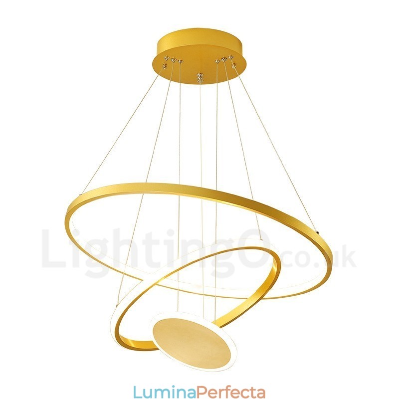 Lampă suspendată cu trei inele, design modern, cu trei cercuri, cu telecomandă