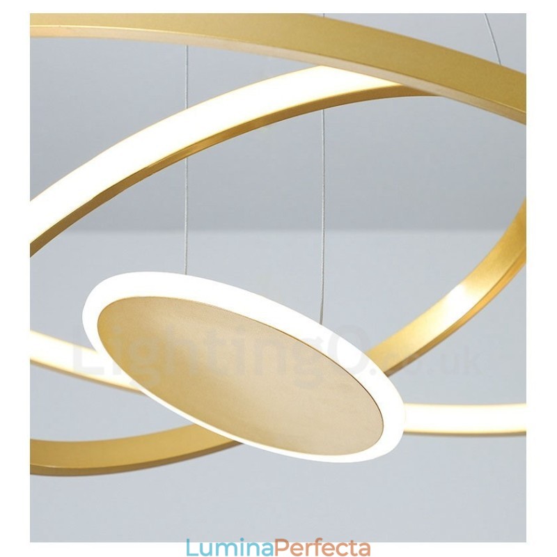 Lampă suspendată cu trei inele, design modern, cu trei cercuri, cu telecomandă