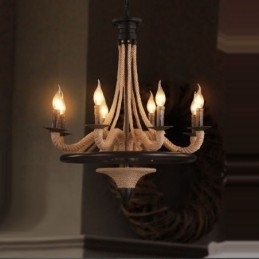 Lumânare cu 8 lumini în stil industrial, frânghie de cânepă, candelabru