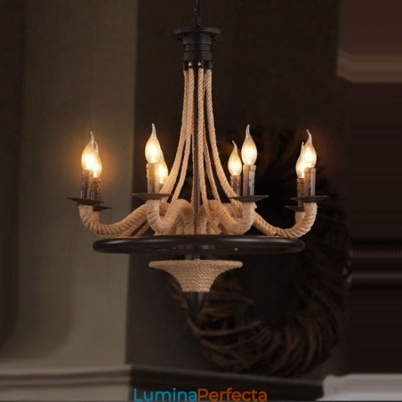 Lumânare cu 8 lumini în stil industrial, frânghie de cânepă, candelabru Lumânare cu 8 lumini în stil industrial, frânghie de cânepă, candelabru
