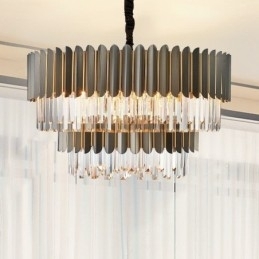 Candelabru cu pandantiv din cristal K9 de lux postmodern, rotund, negru și auriu