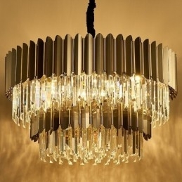 Candelabru cu pandantiv din cristal K9 de lux postmodern, rotund, negru și auriu