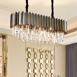 Candelabru cu pandantiv din cristal K9, rotund, negru și auriu postmodern de lux