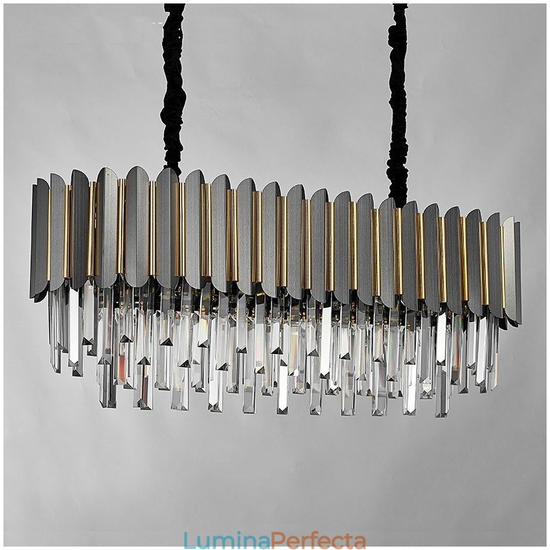 Candelabru cu pandantiv din cristal K9, rotund, negru și auriu postmodern de lux
