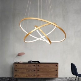 Lampă suspendată reglabilă cu telecomandă Design modern auriu cu trei inele