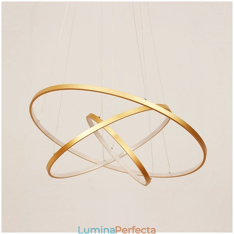Lampă suspendată reglabilă cu telecomandă Design modern auriu cu trei inele