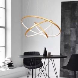 Lampă suspendată reglabilă cu telecomandă Design modern auriu cu trei inele