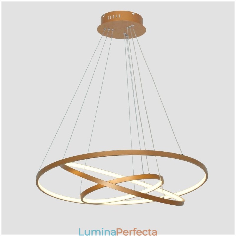 Lampă suspendată reglabilă cu telecomandă Design modern auriu cu trei inele