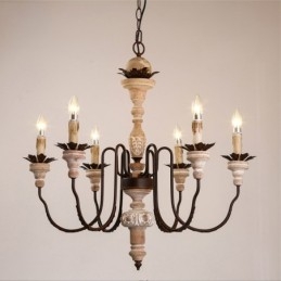 Candelabru Country Vintage din lemn cu 6 lumini