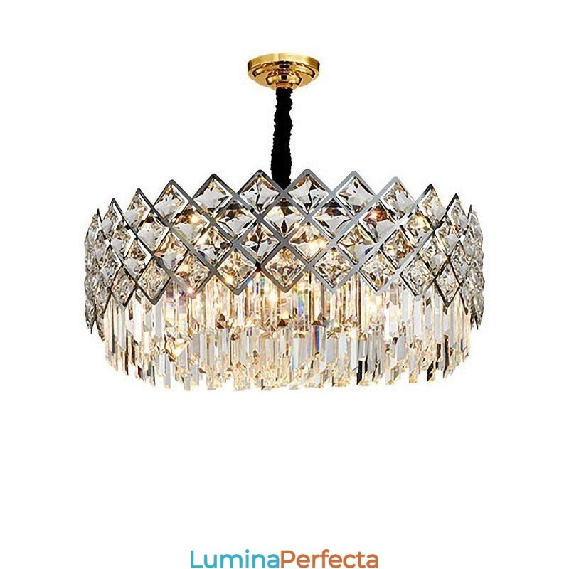 Candelabru cu pandantiv din cristal K9, rotund, argint postmodern de lux