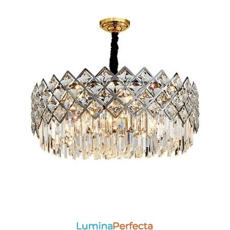 Candelabru cu pandantiv din cristal K9, rotund, argint postmodern de lux Candelabru cu pandantiv din cristal K9, rotund, argint postmodern de lux