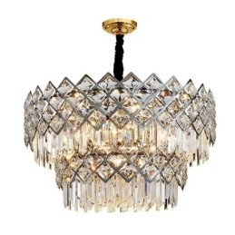 Candelabru cu pandantiv din cristal K9 de lux postmodern, rotund, negru și auriu