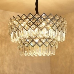 Candelabru cu pandantiv din cristal K9 de lux postmodern, rotund, negru și auriu