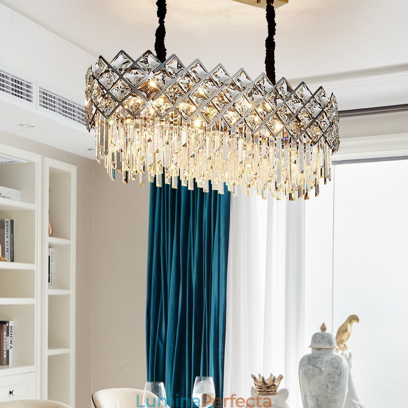 Candelabru cu pandantiv din cristal K9, rotund, argint postmodern de lux