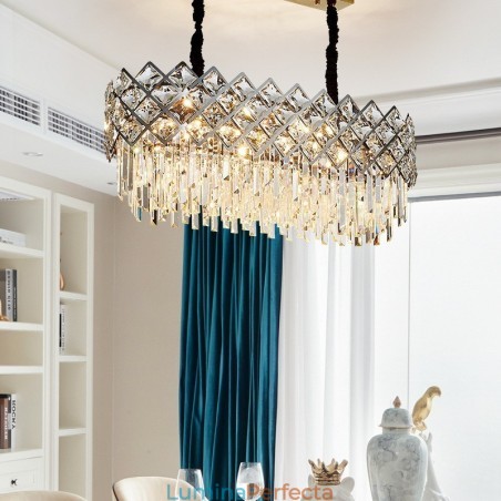 Candelabru cu pandantiv din cristal K9, rotund, argint postmodern de lux Candelabru cu pandantiv din cristal K9, rotund, argint postmodern de lux