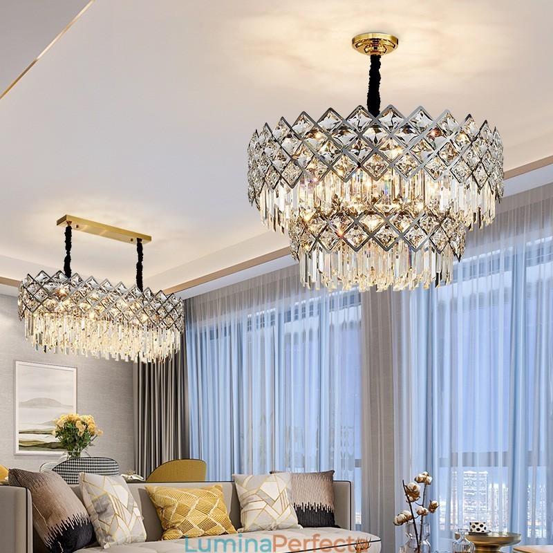 Candelabru cu pandantiv din cristal K9, rotund, argint postmodern de lux