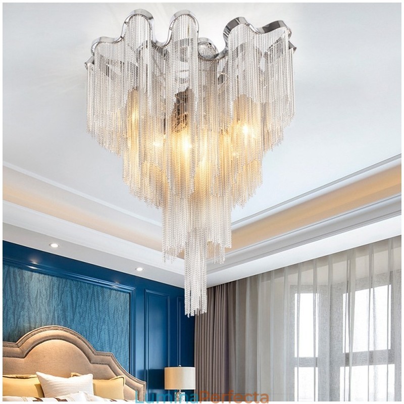 Candelabru cu ciucuri Plafoniera de designer Argintiu auriu
