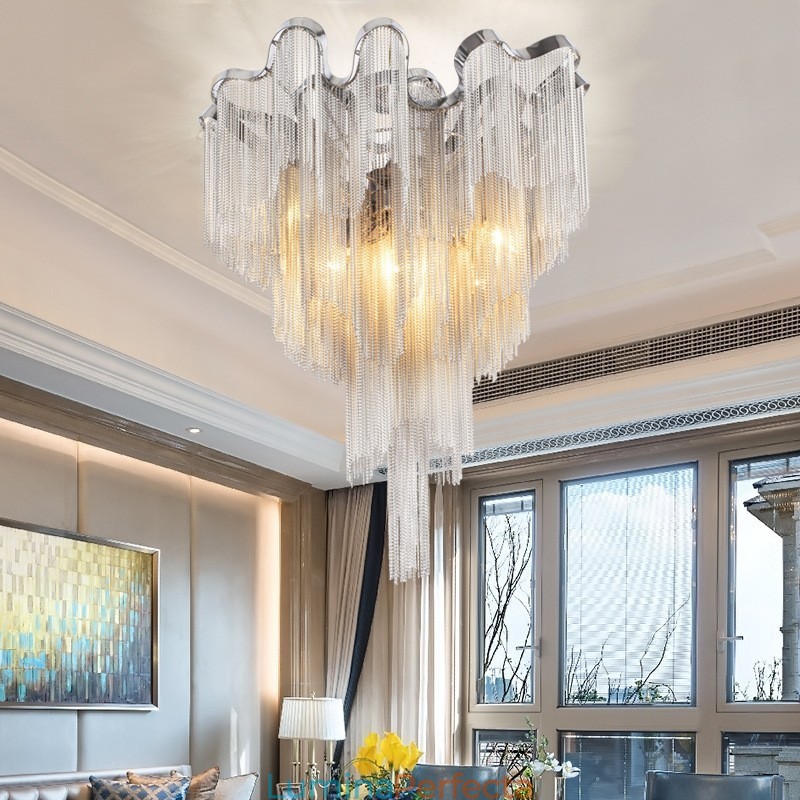 Candelabru cu ciucuri Plafoniera de designer Argintiu auriu