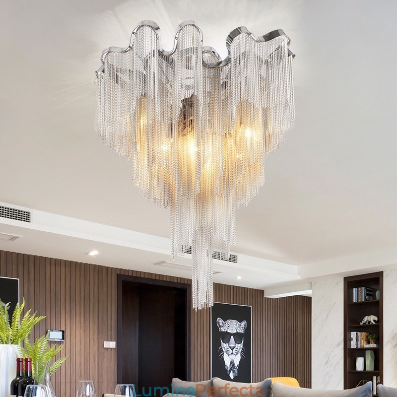 Candelabru cu ciucuri Plafoniera de designer Argintiu auriu