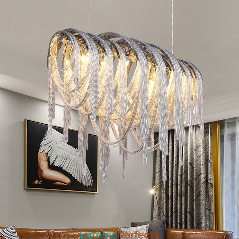 Candelabru cu ciucuri Lumină suspendată de designer Argintiu auriu