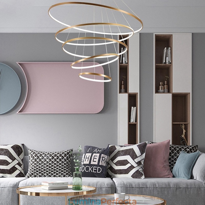 Lampă mare 4 inele 5 inele aur negru alb pandantiv Design modern