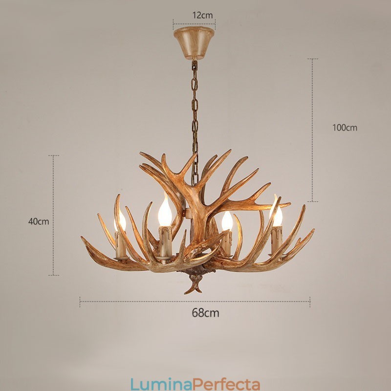 Candelabru antic Antler cu 4 lumini, rustic artistic, retro