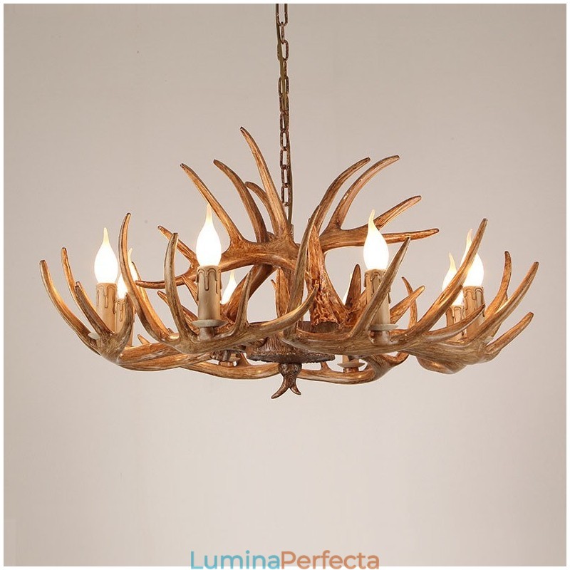 Candelabru antic Antler cu 8 lumini, rustic artistic, retro
