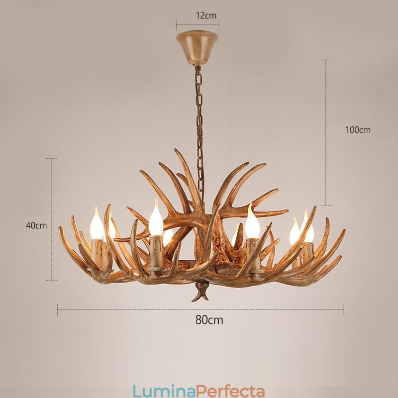 Candelabru antic Antler cu 8 lumini, rustic artistic, retro