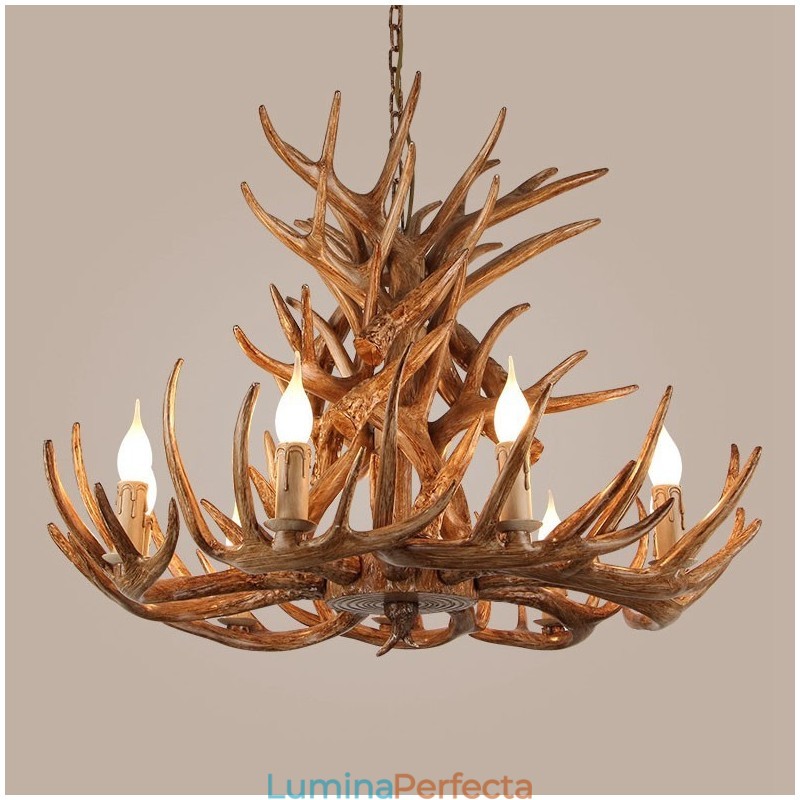 9 Lumini 4 Nivele Rustic Artistic Retro Antler Candelabru Antic
