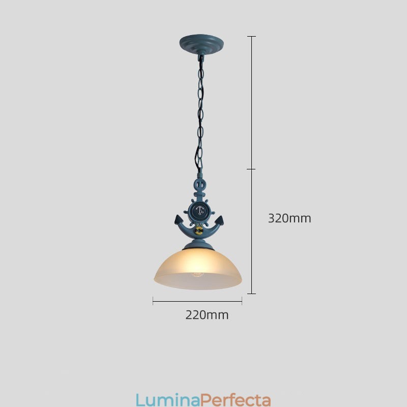 O lumina albastru deschis, rustic artistic, retro antic, pandantiv cu abajur din sticla