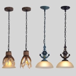O lumina albastru deschis, rustic artistic, retro antic, pandantiv cu abajur din sticla