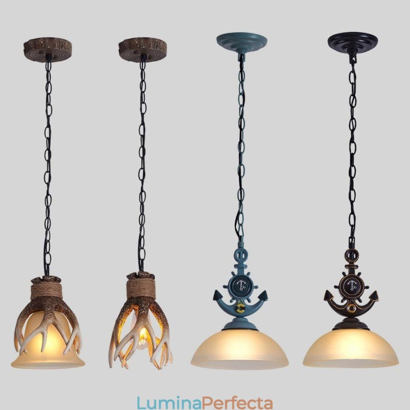 O lumina albastru deschis, rustic artistic, retro antic, pandantiv cu abajur din sticla