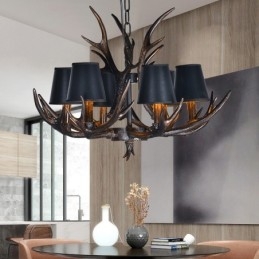 Candelabru antic Antler cu 6 lumini, negru, rustic, artistic, retro, cu nuante