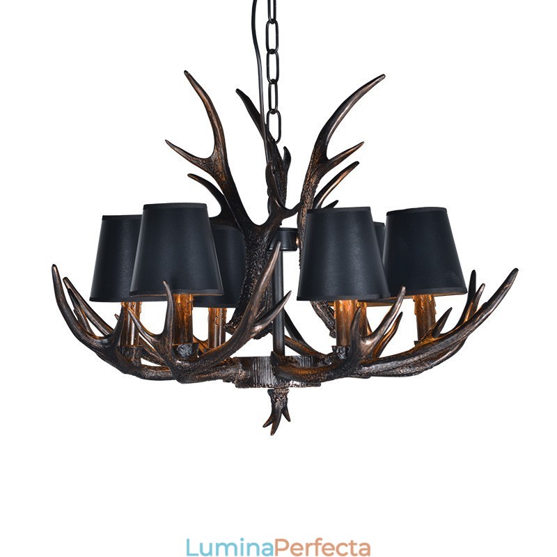 Candelabru antic Antler cu 6 lumini, negru, rustic, artistic, retro, cu nuante