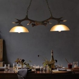 2 Lumini Negru Rustic Artistic Retro Antler Vechi Lampă suspendată cu abajur din sticlă
