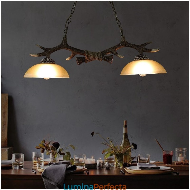 2 Lumini Negru Rustic Artistic Retro Antler Vechi Lampă suspendată cu abajur din sticlă