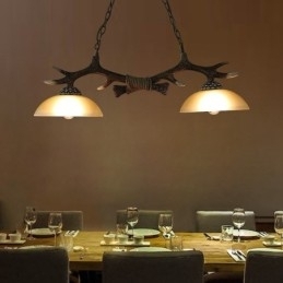 2 Lumini Negru Rustic Artistic Retro Antler Vechi Lampă suspendată cu abajur din sticlă